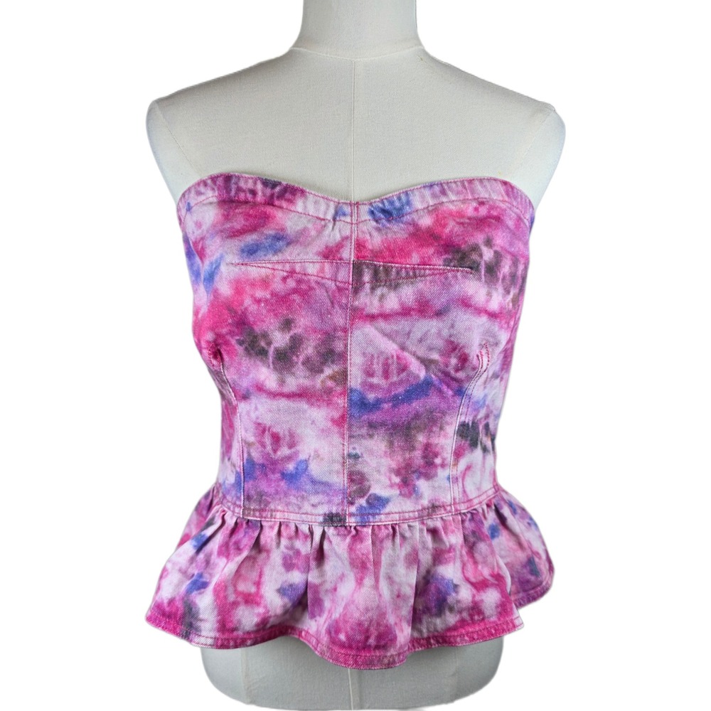 Isabel Marant Étoile Solizinia Size 44 (8/L US) Pink Tie Dye Strapless Denim Top